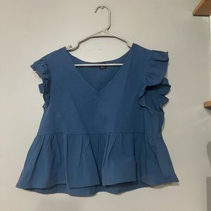 blue peplum flutter sleeve blouse